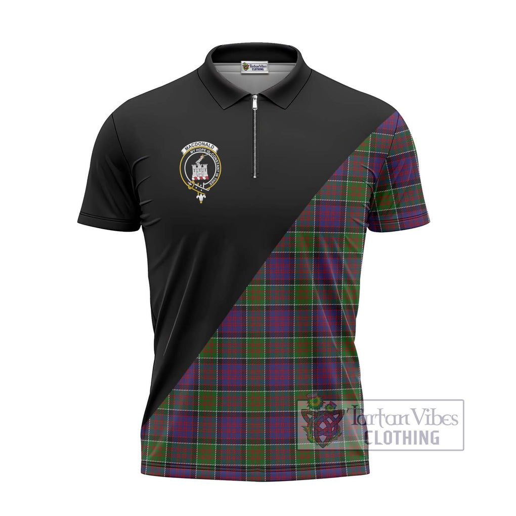 MacDonald of Clan Ranald Modern Tartan Zipper Polo Shirt with Family Crest and Military Logo Style - Tartanvibesclothing Shop