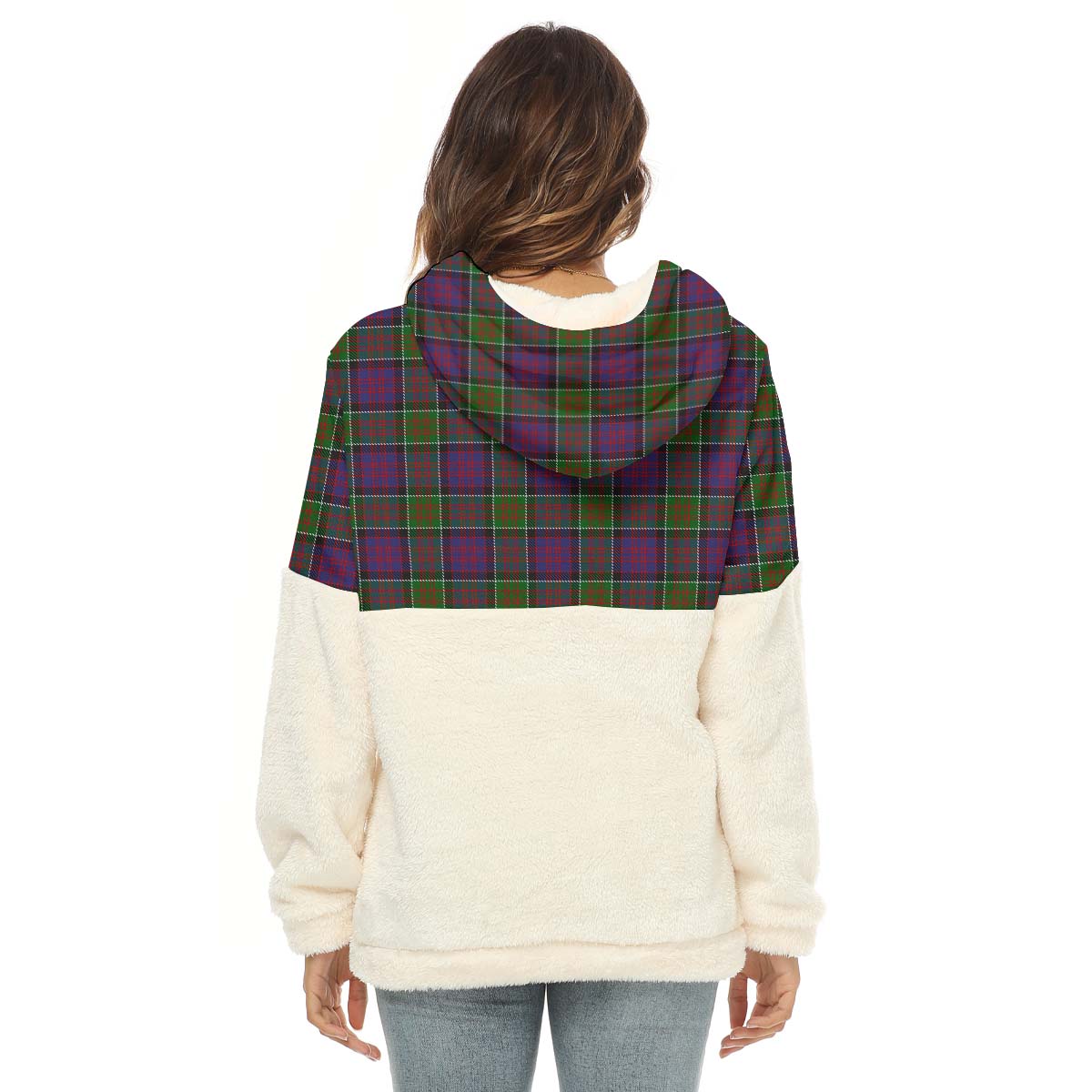 MacDonald of Clan Ranald Modern Tartan Women's Borg Fleece Hoodie With Half Zip with Family Crest - Tartan Vibes Clothing