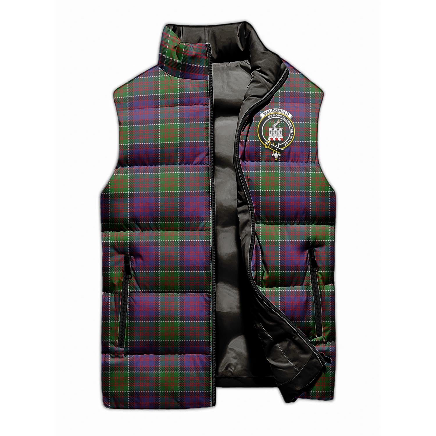 MacDonald of Clan Ranald Modern Tartan Sleeveless Puffer Jacket with Family Crest - Tartanvibesclothing