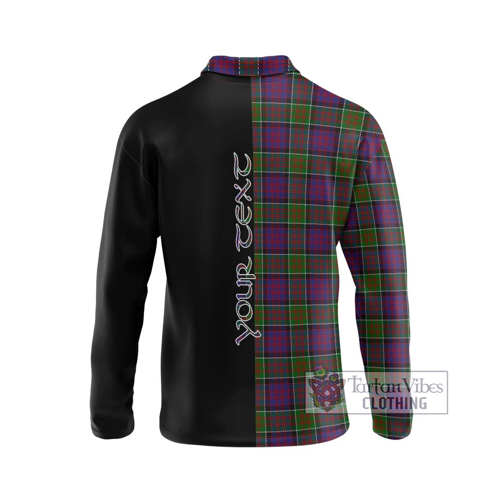 MacDonald of Clan Ranald Modern Tartan Long Sleeve Polo Shirt with Family Crest and Half Of Me Style - Tartanvibesclothing Shop