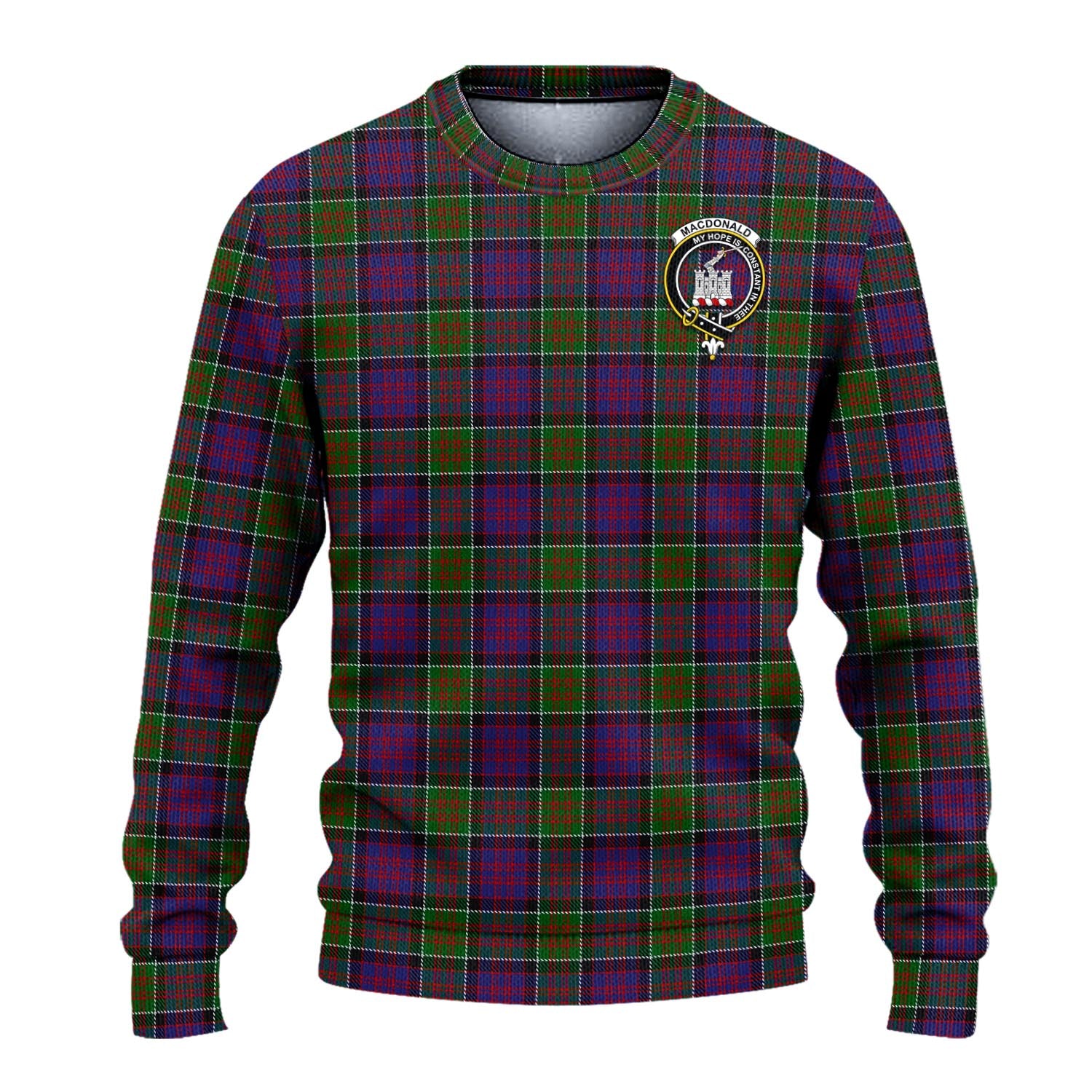 MacDonald of Clan Ranald Modern Tartan Knitted Sweater with Family Crest - Tartanvibesclothing