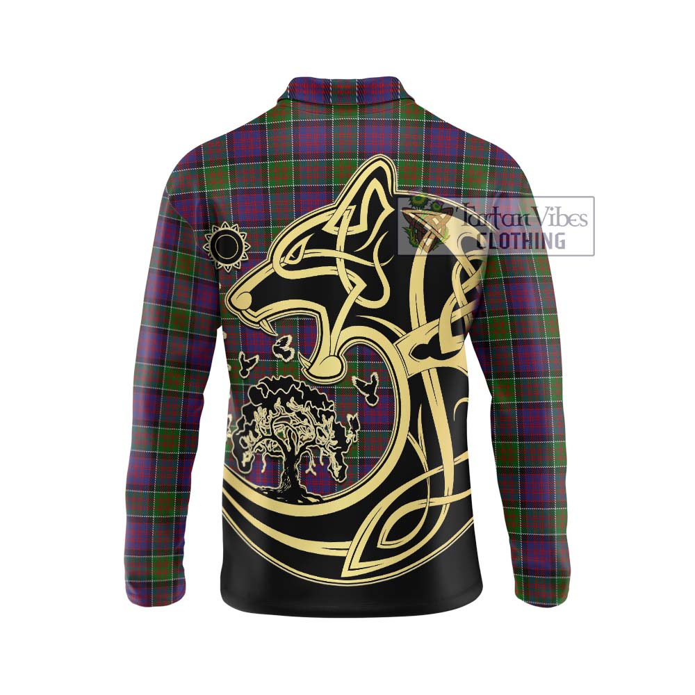 MacDonald of Clan Ranald Modern Tartan Long Sleeve Polo Shirt with Family Crest Celtic Wolf Style - Tartanvibesclothing Shop