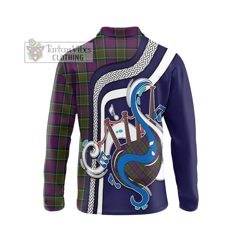 Tartan Vibes Clothing MacDonald of Clan Ranald Modern Tartan Long Sleeve Polo Shirt with Epic Bagpipe Style