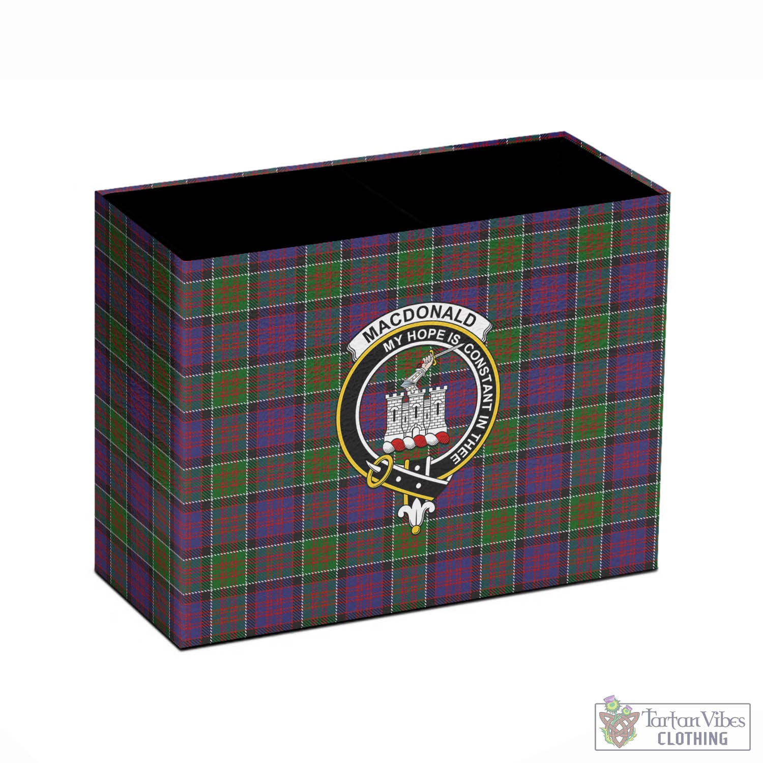 Tartan Vibes Clothing MacDonald of Clan Ranald Modern Tartan Pen Holder with Family Crest