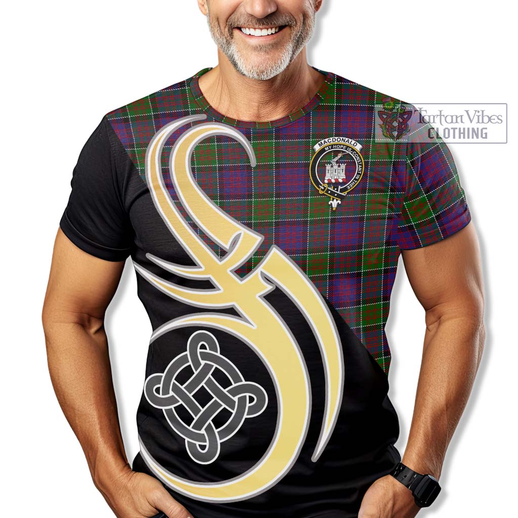 Tartan Vibes Clothing MacDonald of Clan Ranald Modern Tartan T-Shirt with Family Crest and Celtic Symbol Style