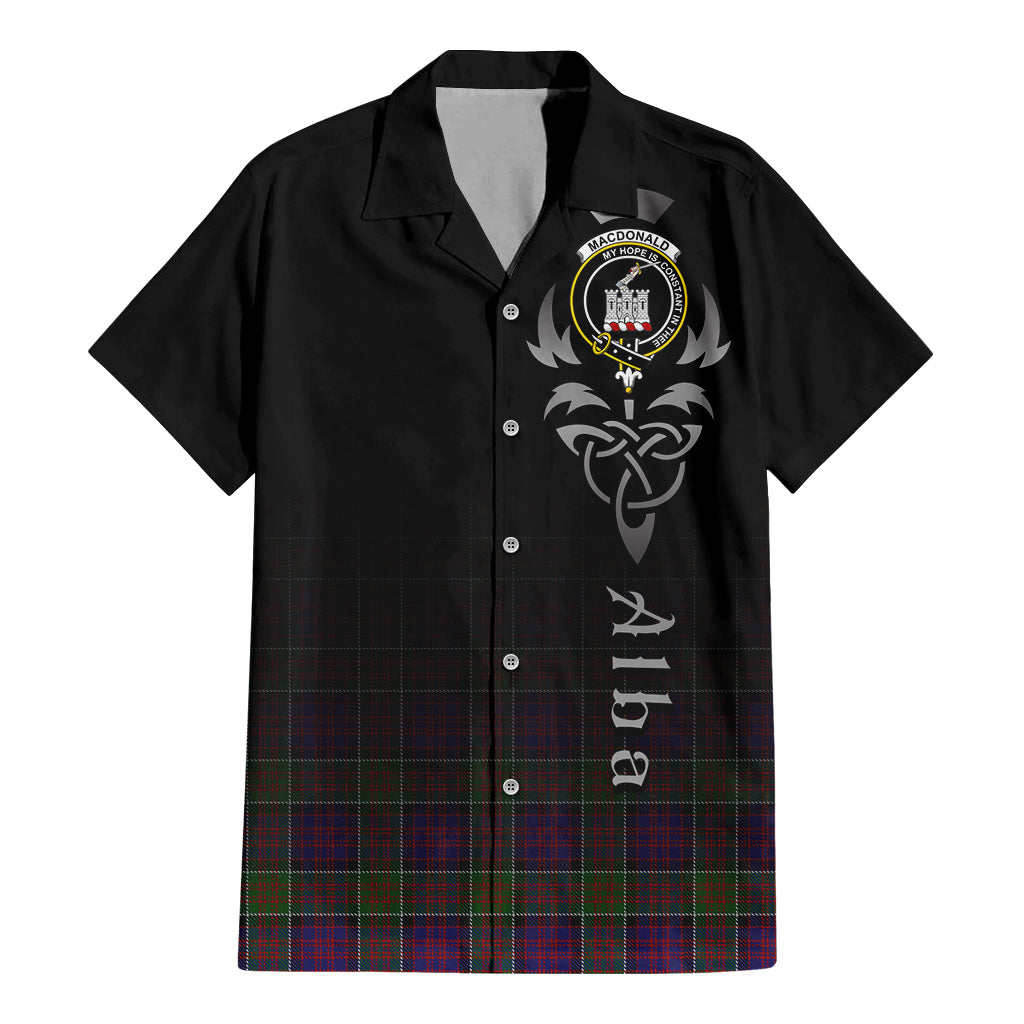 Tartan Vibes Clothing MacDonald of Clan Ranald Modern Tartan Short Sleeve Button Up Featuring Alba Gu Brath Family Crest Celtic Inspired