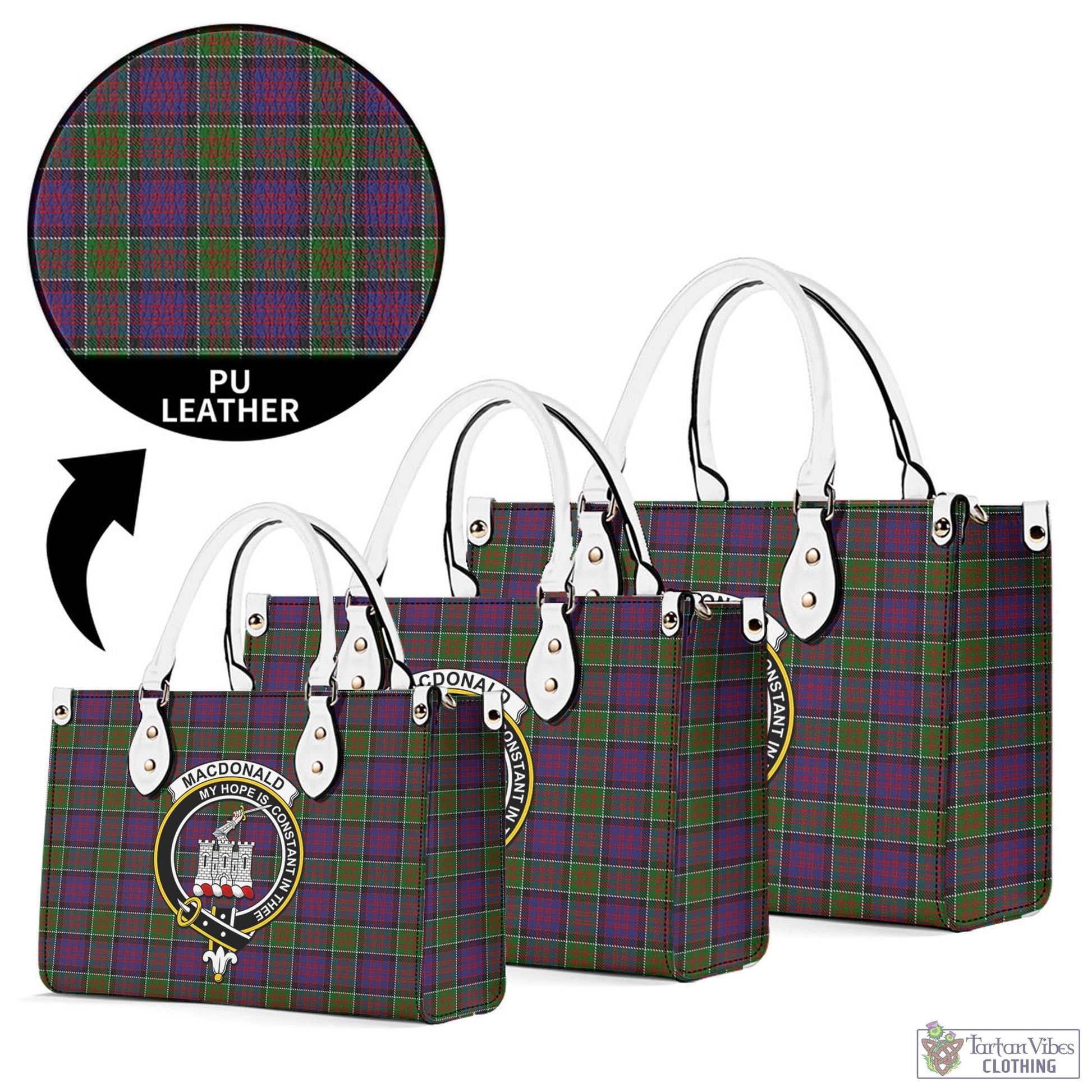 Tartan Vibes Clothing MacDonald of Clan Ranald Modern Tartan Luxury Leather Handbags with Family Crest