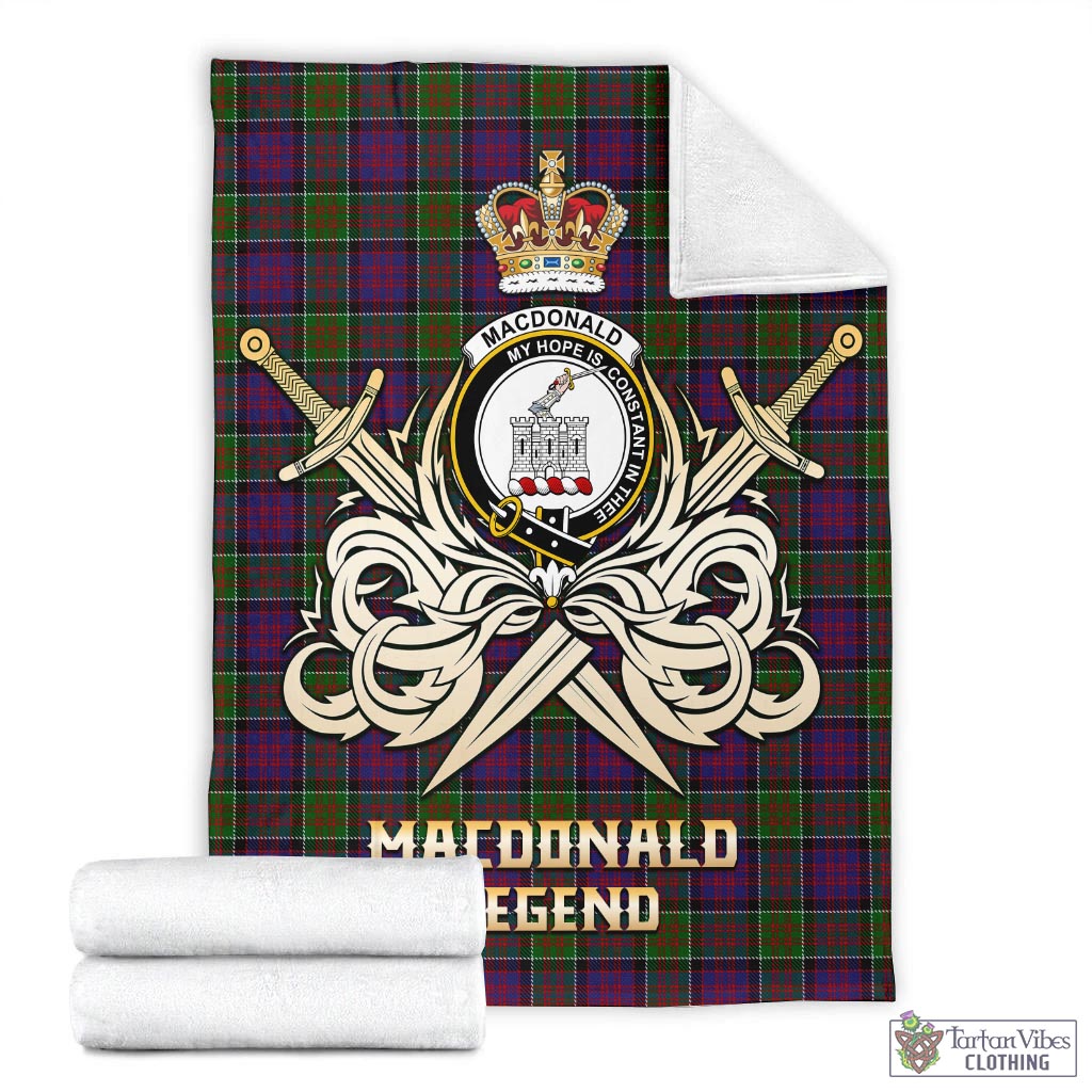 Tartan Vibes Clothing MacDonald of Clan Ranald Modern Tartan Blanket with Clan Crest and the Golden Sword of Courageous Legacy