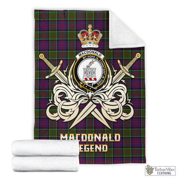 MacDonald of Clan Ranald Modern Tartan Blanket with Clan Crest and the Golden Sword of Courageous Legacy