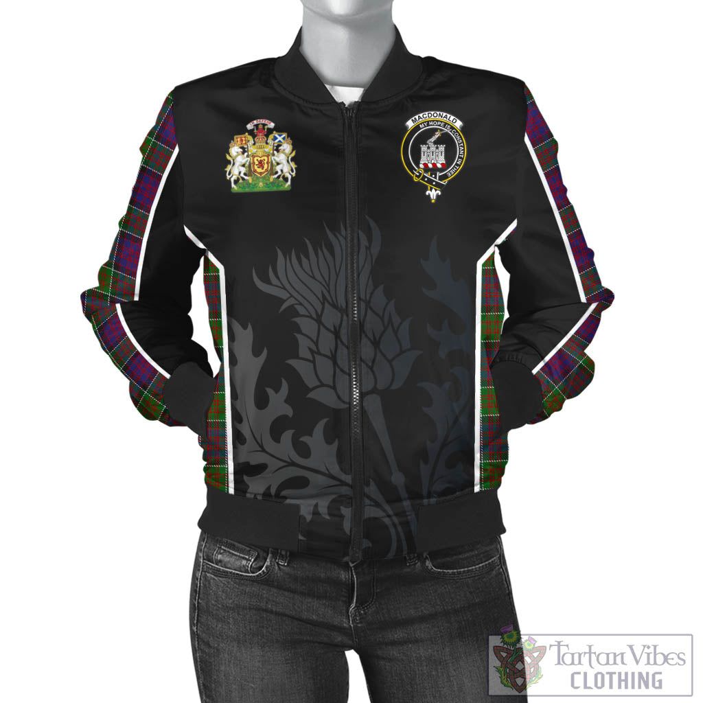 Tartan Vibes Clothing MacDonald of Clan Ranald Modern Tartan Bomber Jacket with Family Crest and Scottish Thistle Vibes Sport Style