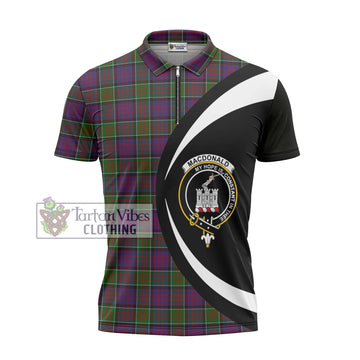 MacDonald of Clan Ranald Modern Tartan Zipper Polo Shirt with Family Crest Circle Style