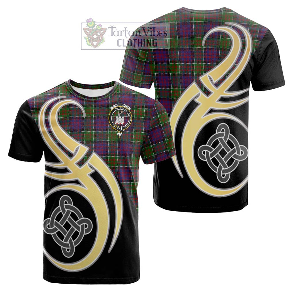 Tartan Vibes Clothing MacDonald of Clan Ranald Modern Tartan Cotton T-shirt with Family Crest and Celtic Symbol Style