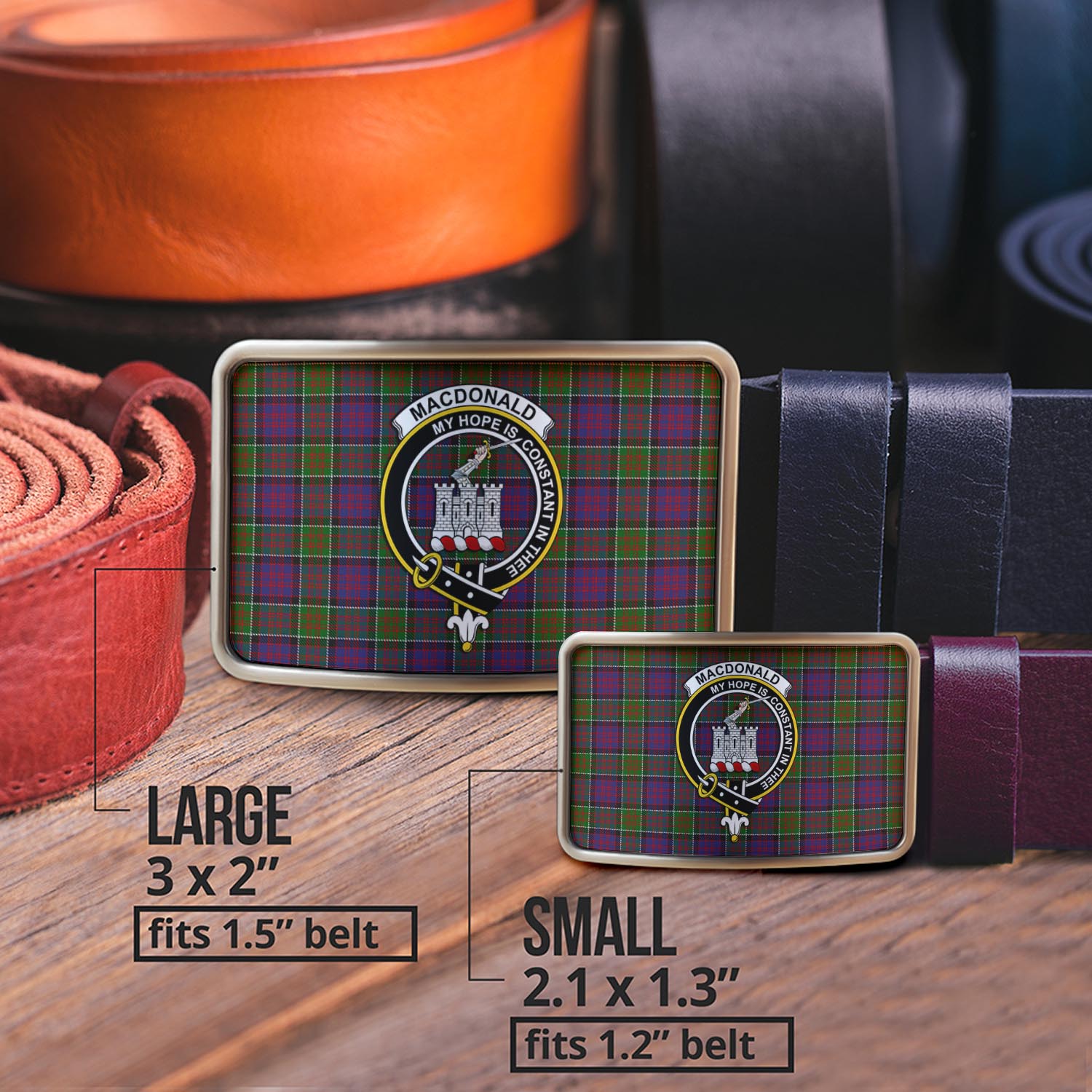 MacDonald of Clan Ranald Modern Tartan Belt Buckles with Family Crest - Tartan Vibes Clothing