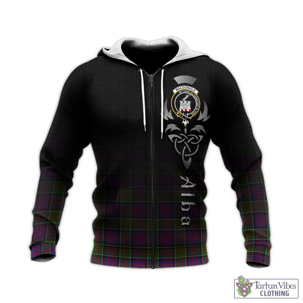 Tartan Vibes Clothing MacDonald of Clan Ranald Modern Tartan Knitted Hoodie Featuring Alba Gu Brath Family Crest Celtic Inspired