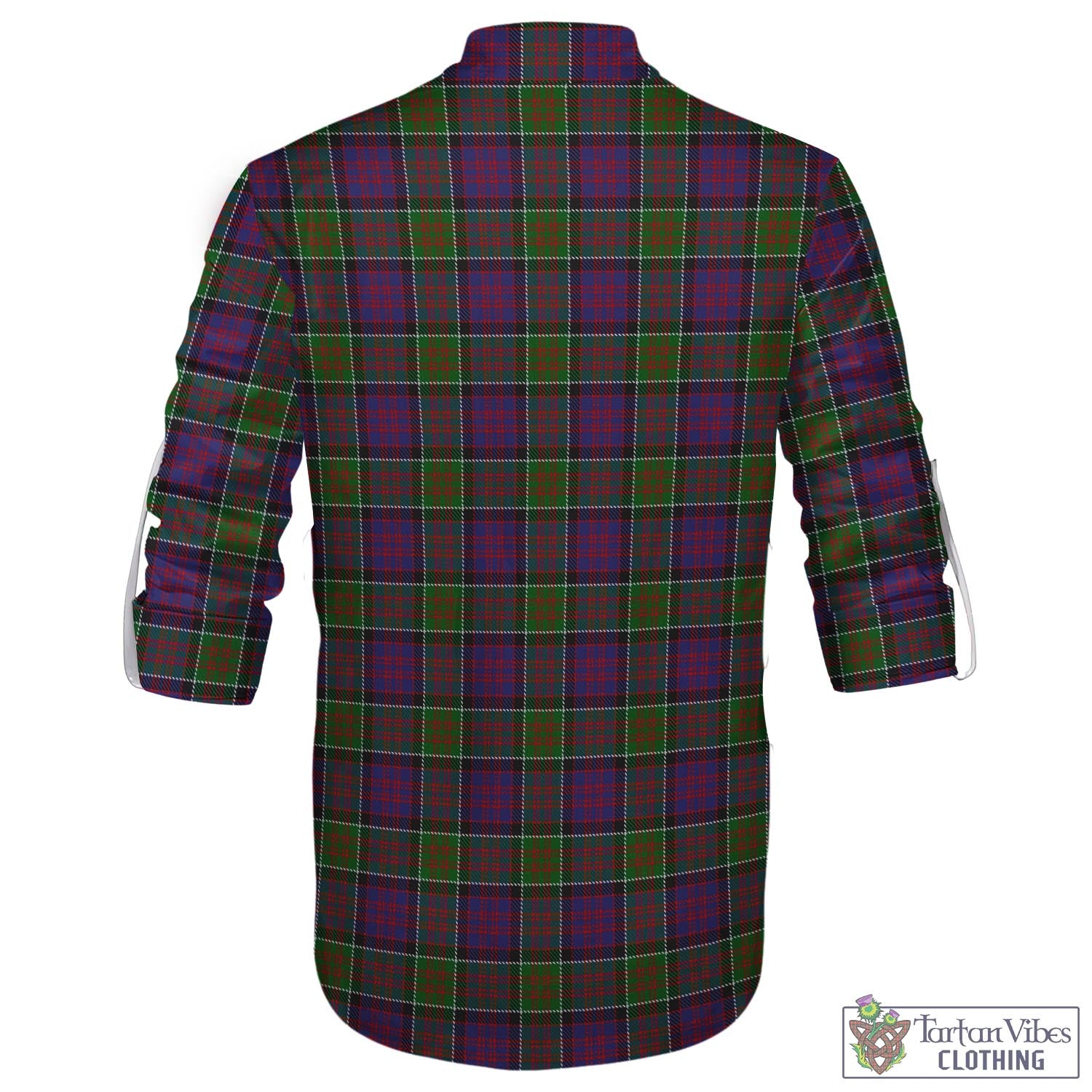 Tartan Vibes Clothing MacDonald of Clan Ranald Modern Tartan Men's Scottish Traditional Jacobite Ghillie Kilt Shirt with Family Crest