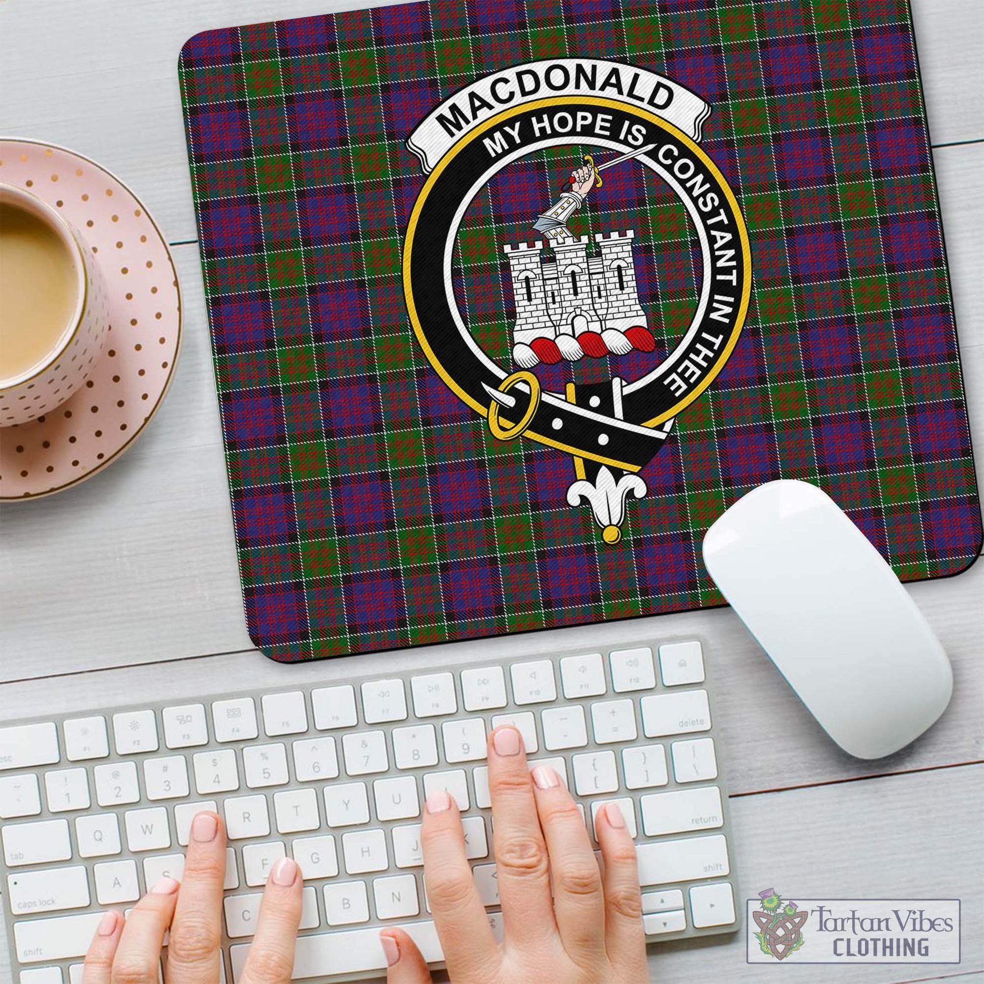 Tartan Vibes Clothing MacDonald of Clan Ranald Modern Tartan Mouse Pad with Family Crest