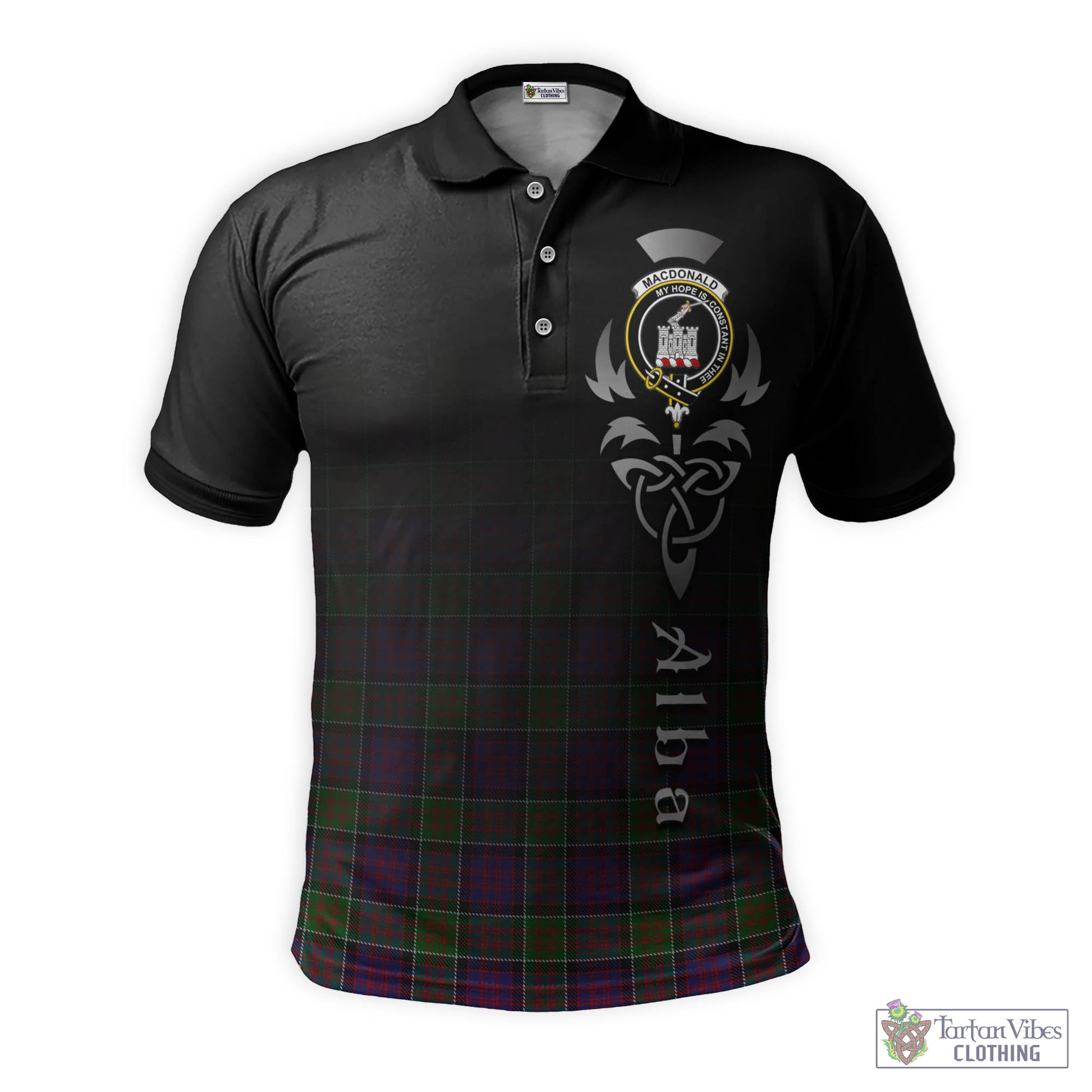 Tartan Vibes Clothing MacDonald of Clan Ranald Modern Tartan Polo Shirt Featuring Alba Gu Brath Family Crest Celtic Inspired