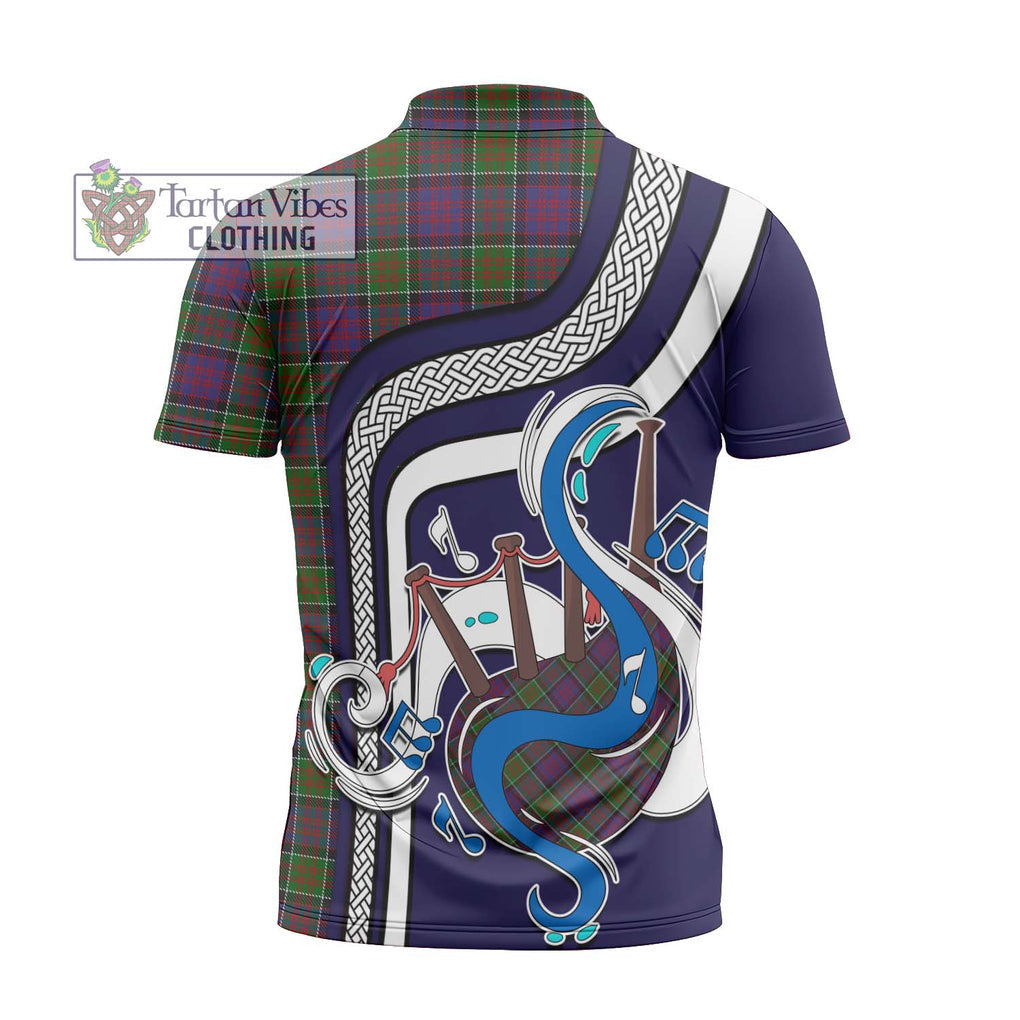 MacDonald of Clan Ranald Modern Tartan Zipper Polo Shirt with Epic Bagpipe Style - Tartanvibesclothing Shop