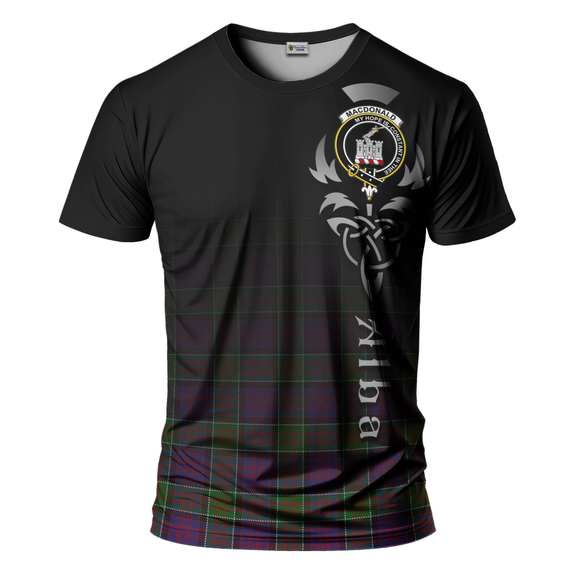 Tartan Vibes Clothing MacDonald of Clan Ranald Modern Tartan T-Shirt Featuring Alba Gu Brath Family Crest Celtic Inspired