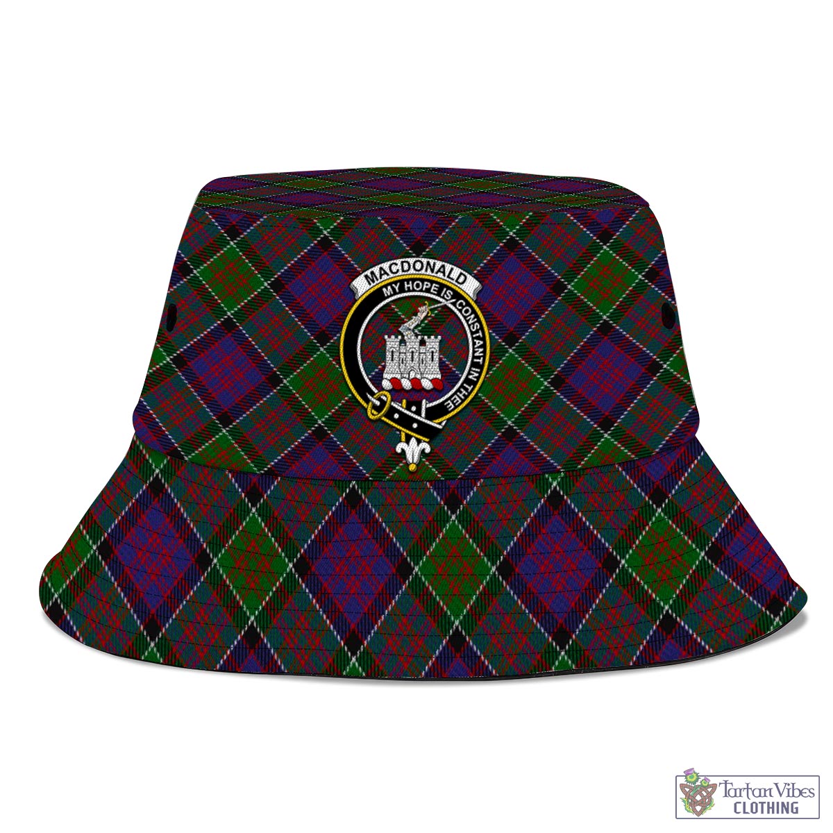 Tartan Vibes Clothing MacDonald of Clan Ranald Modern Tartan Bucket Hat with Family Crest