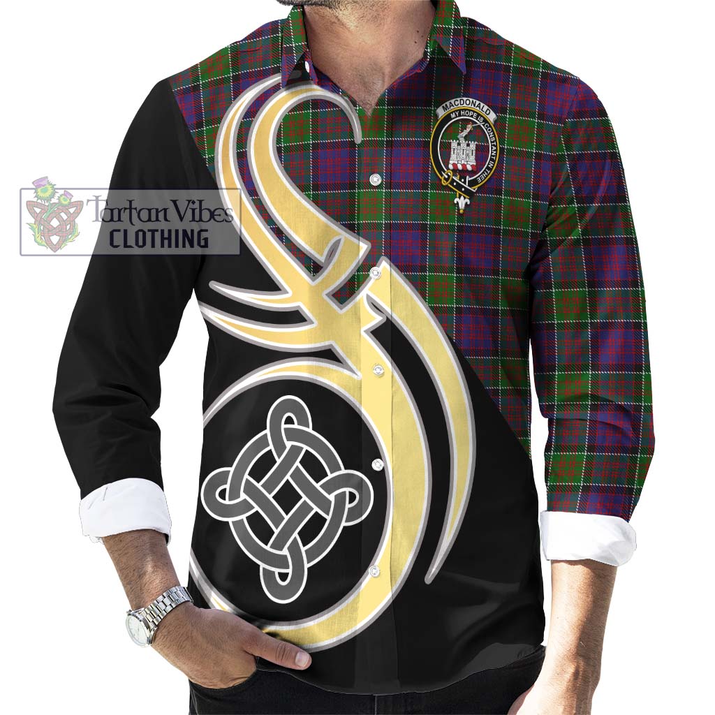 MacDonald of Clan Ranald Modern Tartan Long Sleeve Button Shirt with Family Crest and Celtic Symbol Style - Tartan Vibes Clothing