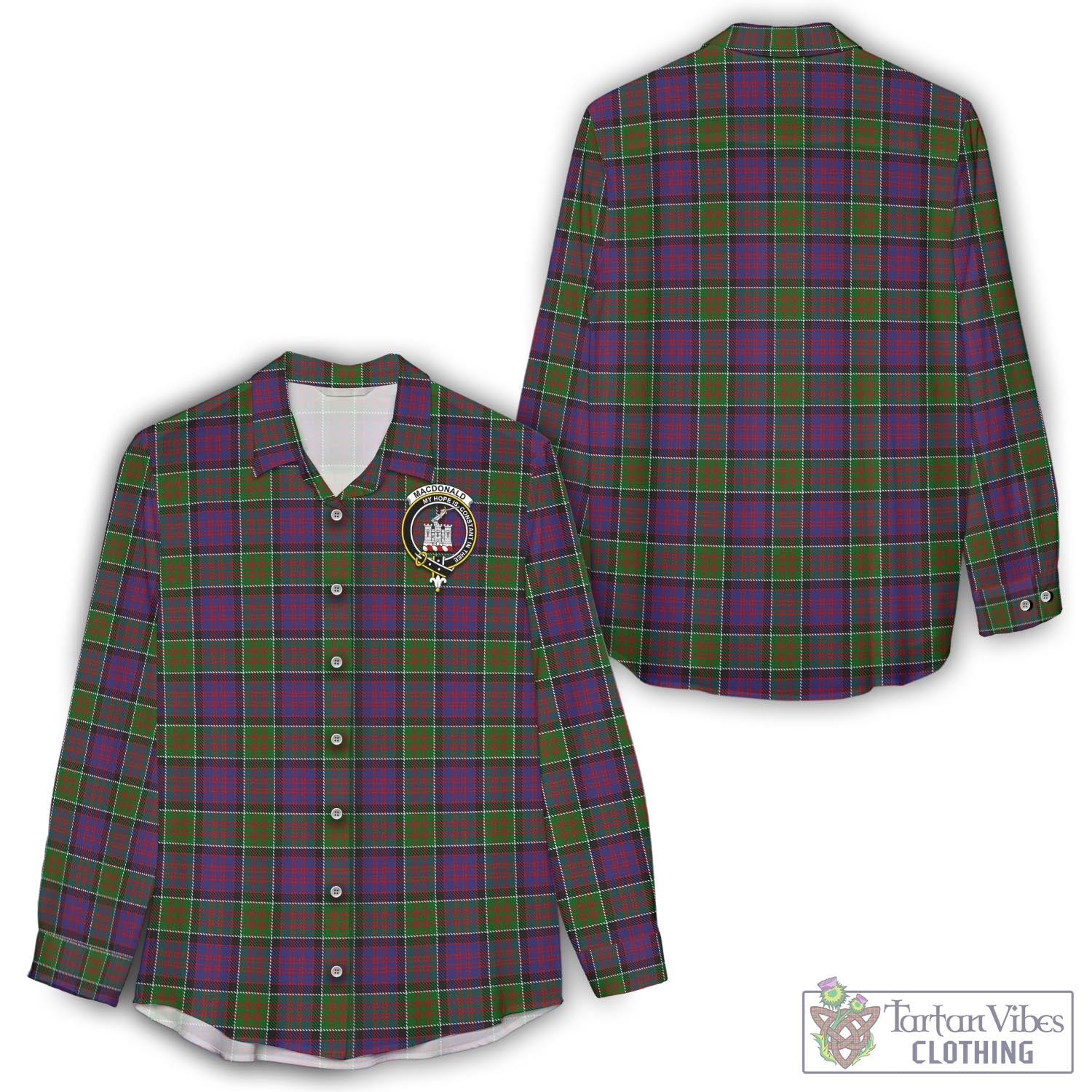 Tartan Vibes Clothing MacDonald of Clan Ranald Modern Tartan Womens Casual Shirt with Family Crest