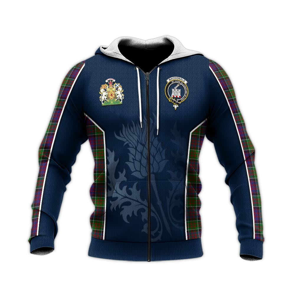 Tartan Vibes Clothing MacDonald of Clan Ranald Modern Tartan Knitted Hoodie with Family Crest and Scottish Thistle Vibes Sport Style