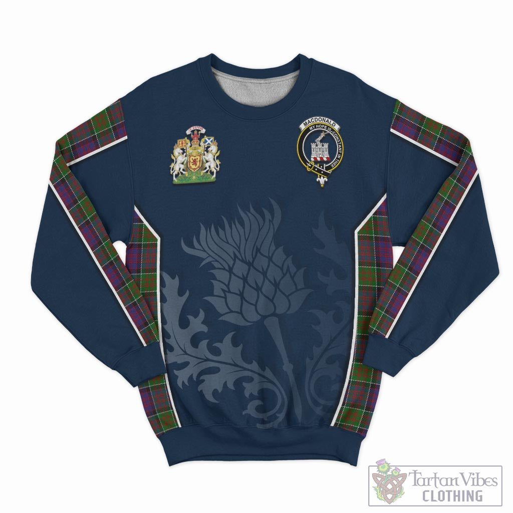 Tartan Vibes Clothing MacDonald of Clan Ranald Modern Tartan Sweatshirt with Family Crest and Scottish Thistle Vibes Sport Style