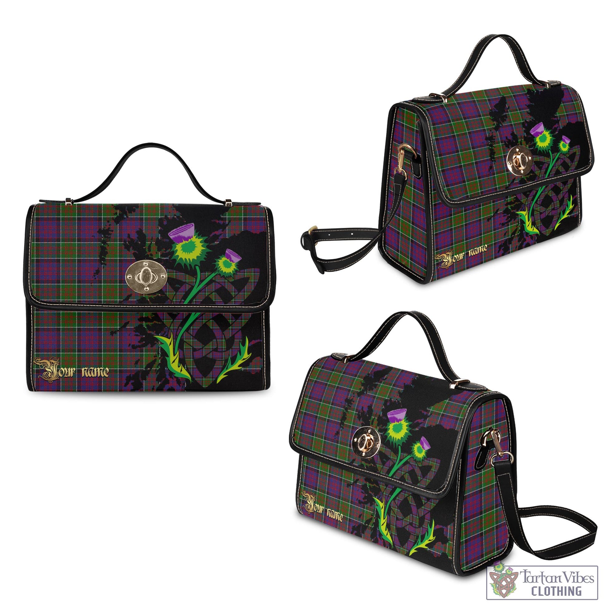 Tartan Vibes Clothing MacDonald of Clan Ranald Modern Tartan Waterproof Canvas Bag with Scotland Map and Thistle Celtic Accents