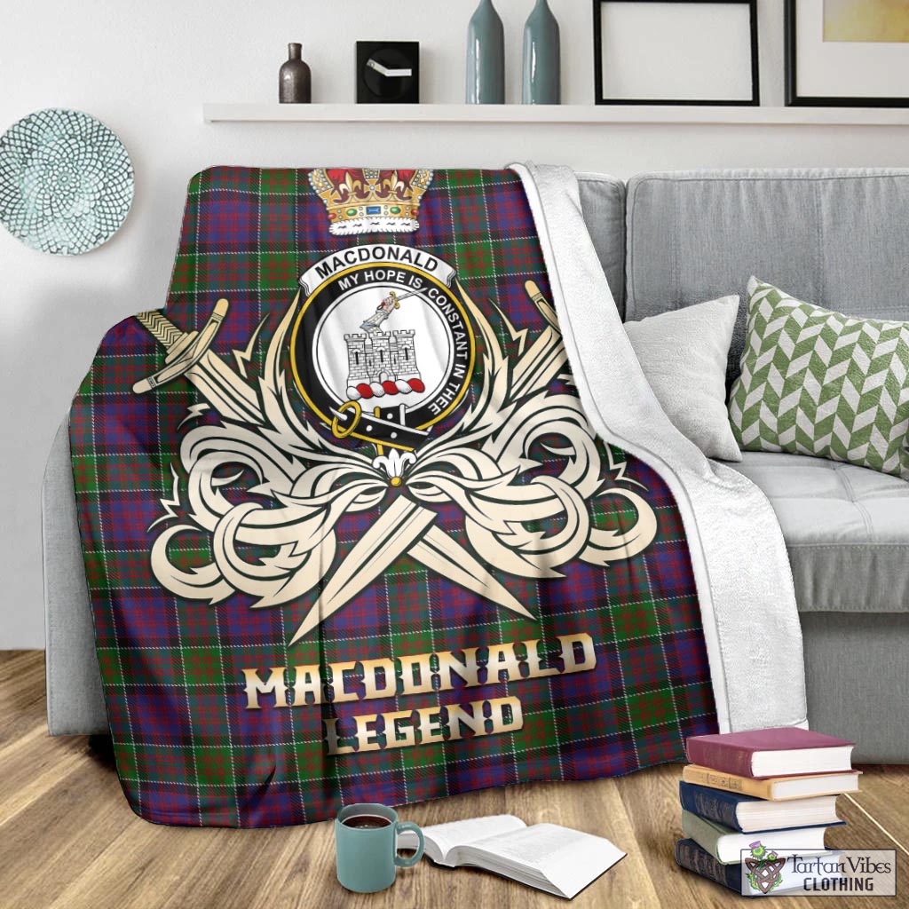 Tartan Vibes Clothing MacDonald of Clan Ranald Modern Tartan Blanket with Clan Crest and the Golden Sword of Courageous Legacy