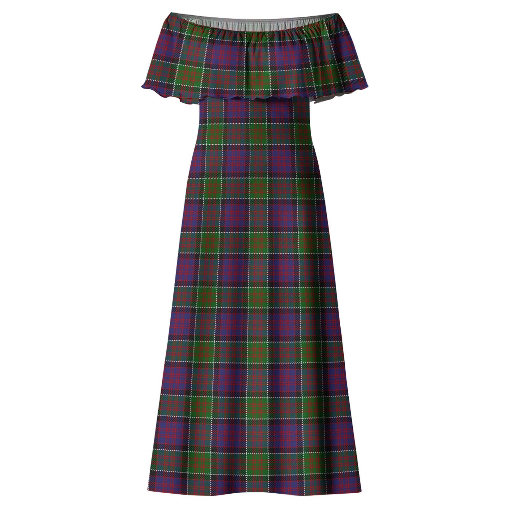 MacDonald of Clan Ranald Modern Tartan Off Shoulder Long Dress - Tartanvibesclothing