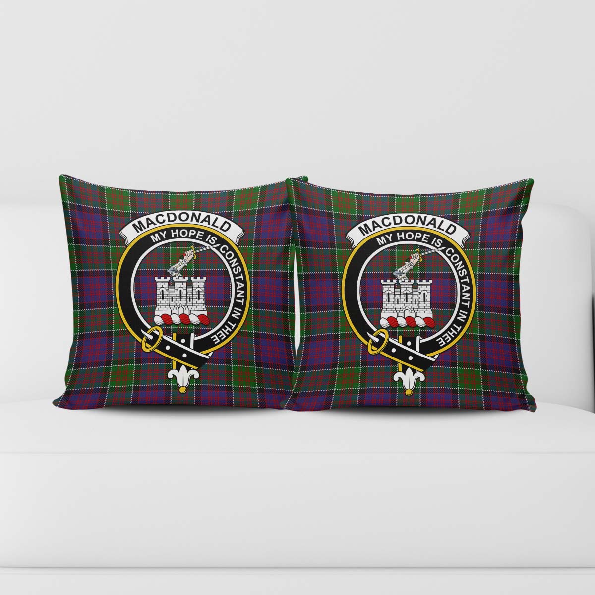 MacDonald of Clan Ranald Modern Tartan Pillow Cover with Family Crest - Tartanvibesclothing