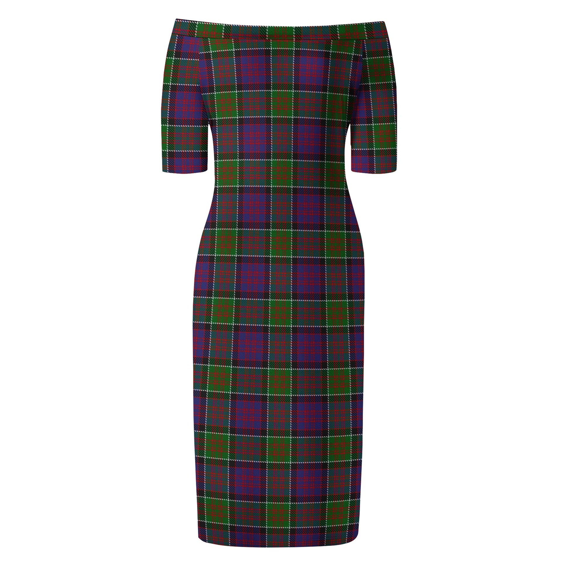 MacDonald of Clan Ranald Modern Tartan Off Shoulder Lady Dress - Tartanvibesclothing