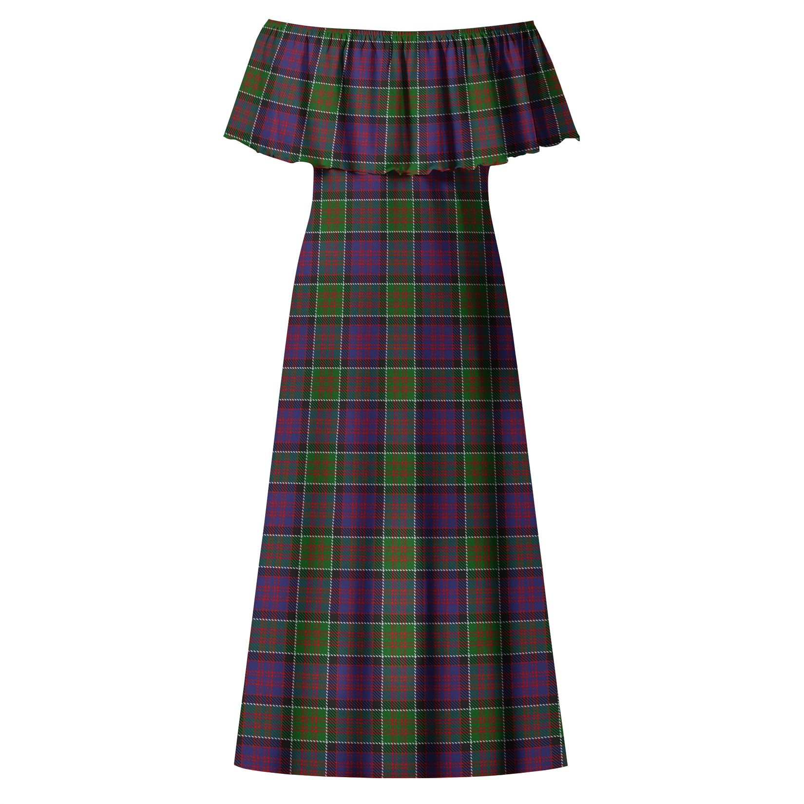 MacDonald of Clan Ranald Modern Tartan Off Shoulder Long Dress - Tartanvibesclothing