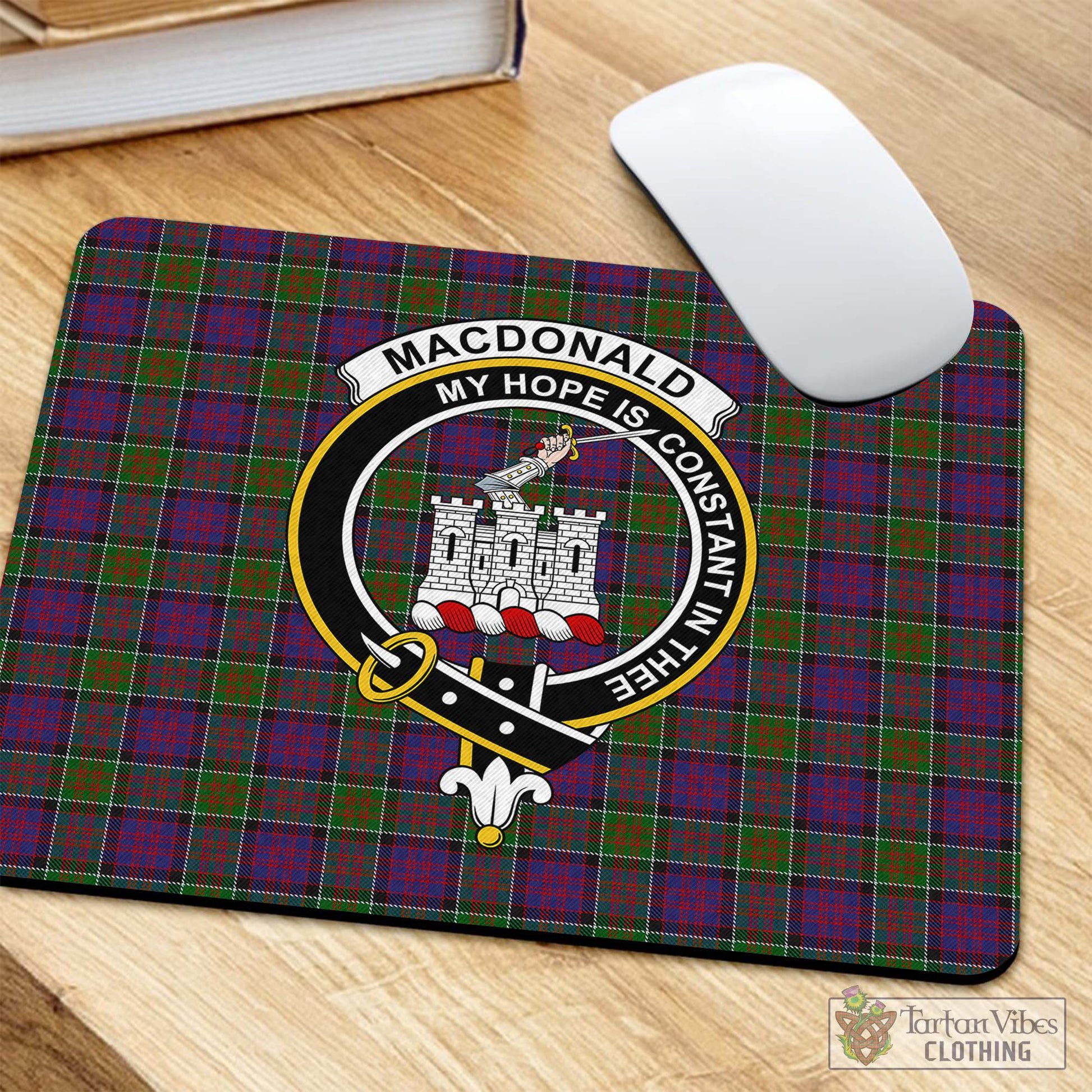 Tartan Vibes Clothing MacDonald of Clan Ranald Modern Tartan Mouse Pad with Family Crest