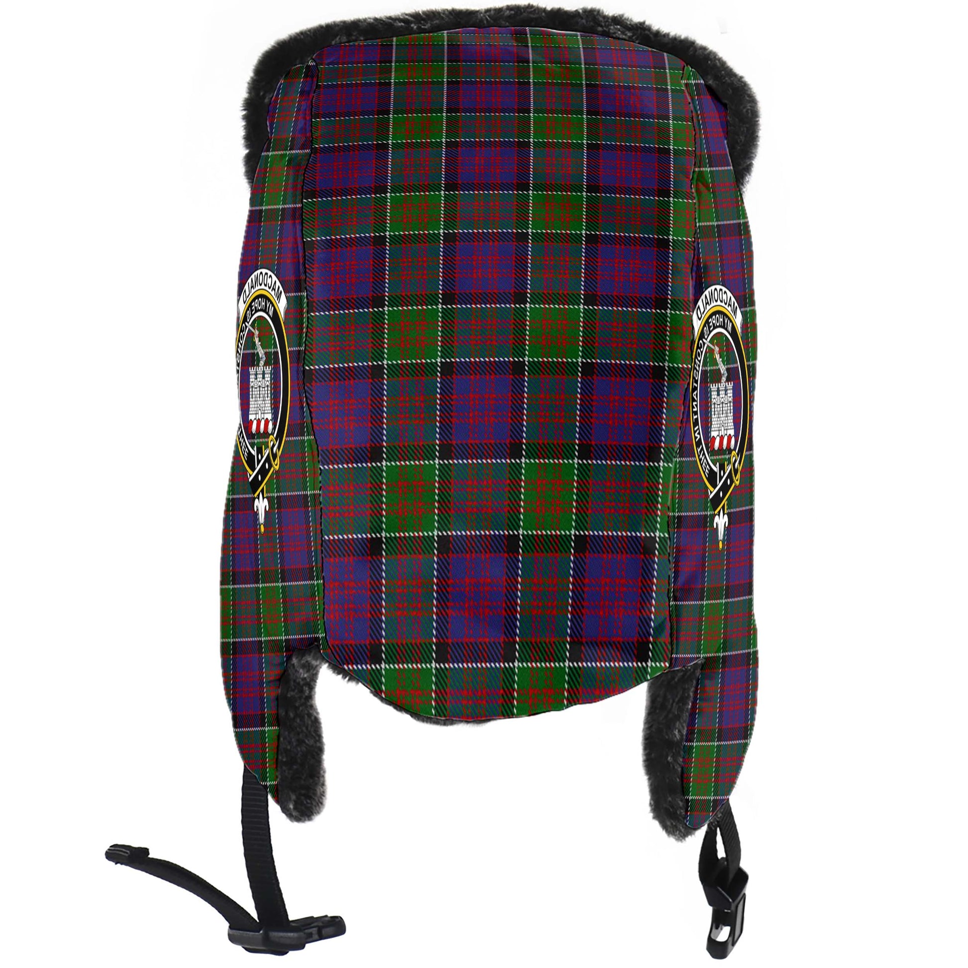 MacDonald of Clan Ranald Modern Tartan Winter Trapper Hat with Family Crest - Tartanvibesclothing