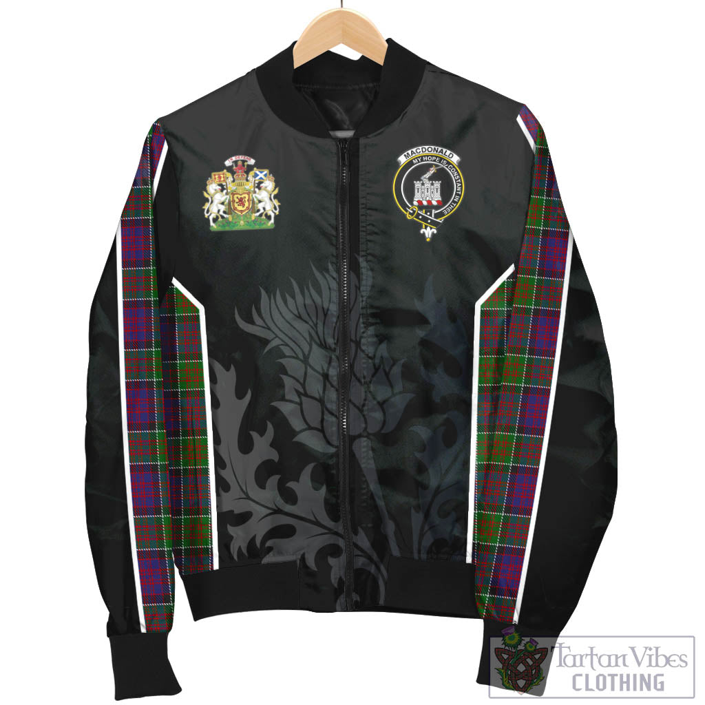 Tartan Vibes Clothing MacDonald of Clan Ranald Modern Tartan Bomber Jacket with Family Crest and Scottish Thistle Vibes Sport Style