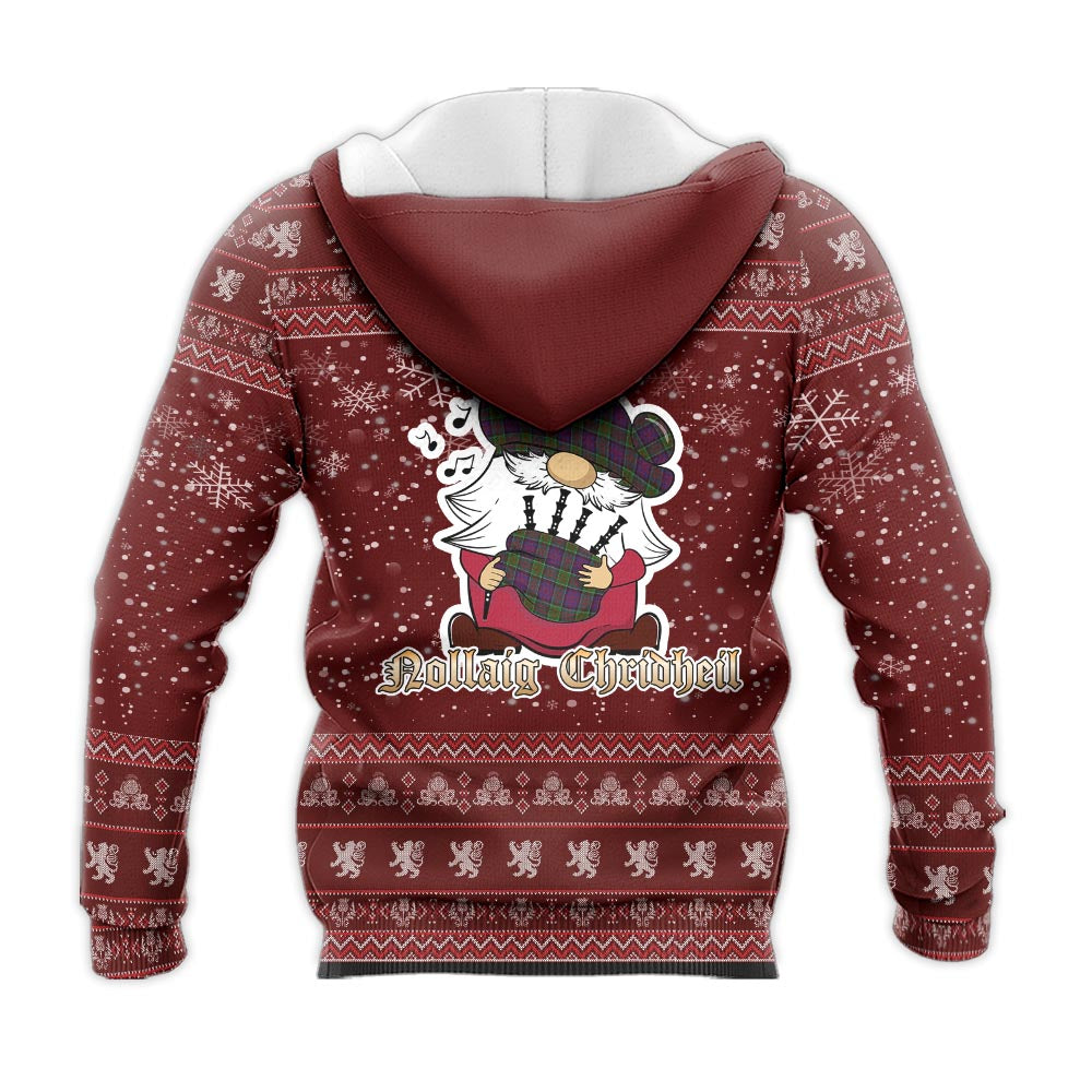 MacDonald of Clan Ranald Modern Clan Christmas Knitted Hoodie with Funny Gnome Playing Bagpipes - Tartanvibesclothing