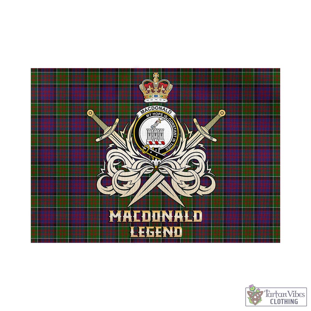 Tartan Vibes Clothing MacDonald of Clan Ranald Modern Tartan Flag with Clan Crest and the Golden Sword of Courageous Legacy