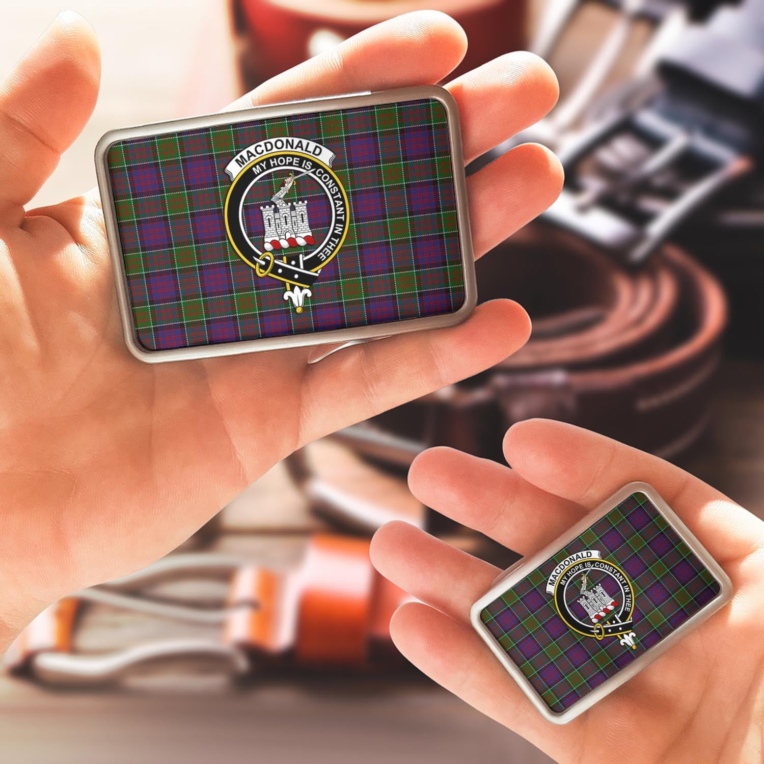 MacDonald of Clan Ranald Modern Tartan Belt Buckles with Family Crest - Tartan Vibes Clothing