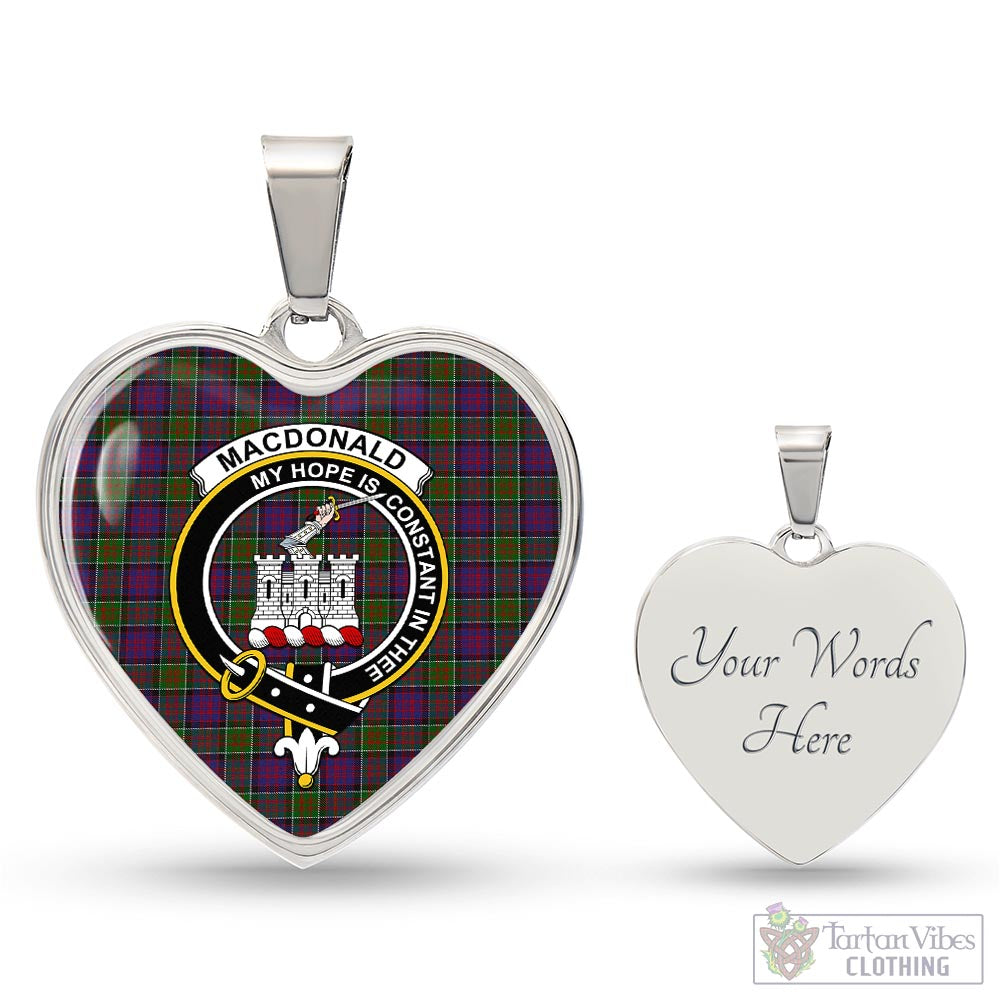 Tartan Vibes Clothing MacDonald of Clan Ranald Modern Tartan Heart Necklace with Family Crest