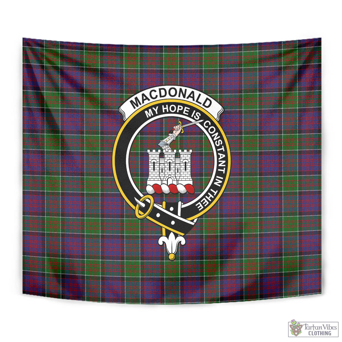 Tartan Vibes Clothing MacDonald of Clan Ranald Modern Tartan Tapestry Wall Hanging and Home Decor for Room with Family Crest