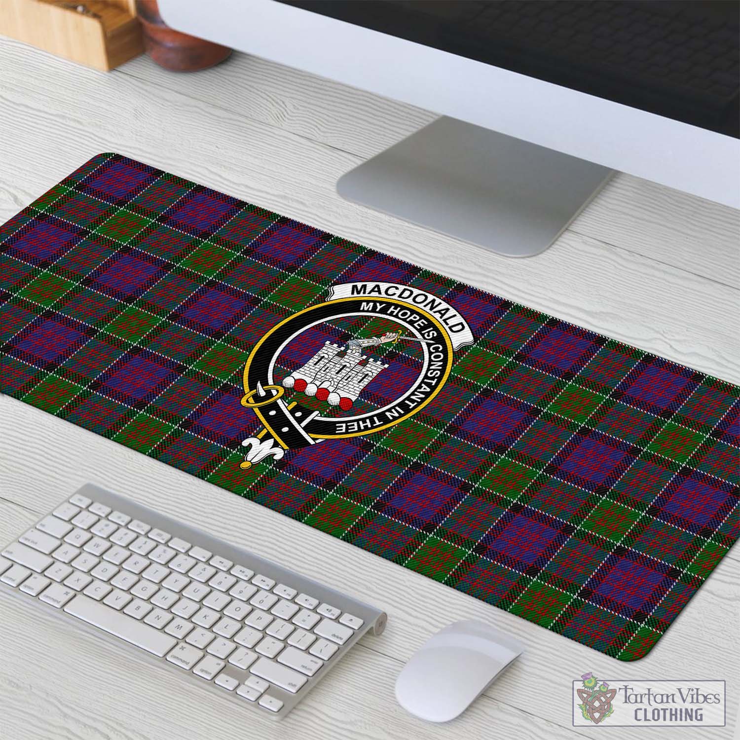 Tartan Vibes Clothing MacDonald of Clan Ranald Modern Tartan Mouse Pad with Family Crest