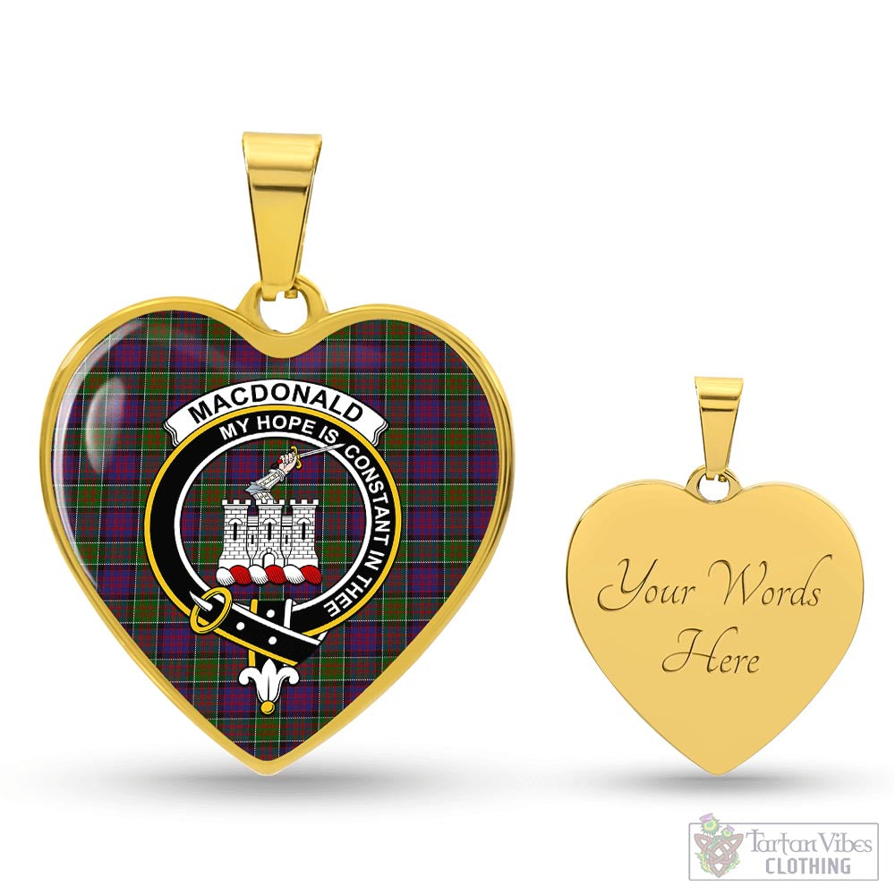 Tartan Vibes Clothing MacDonald of Clan Ranald Modern Tartan Heart Necklace with Family Crest