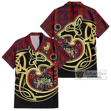 MacDonald of Glenaladale Tartan Short Sleeve Button Shirt with Family Crest Celtic Wolf Style