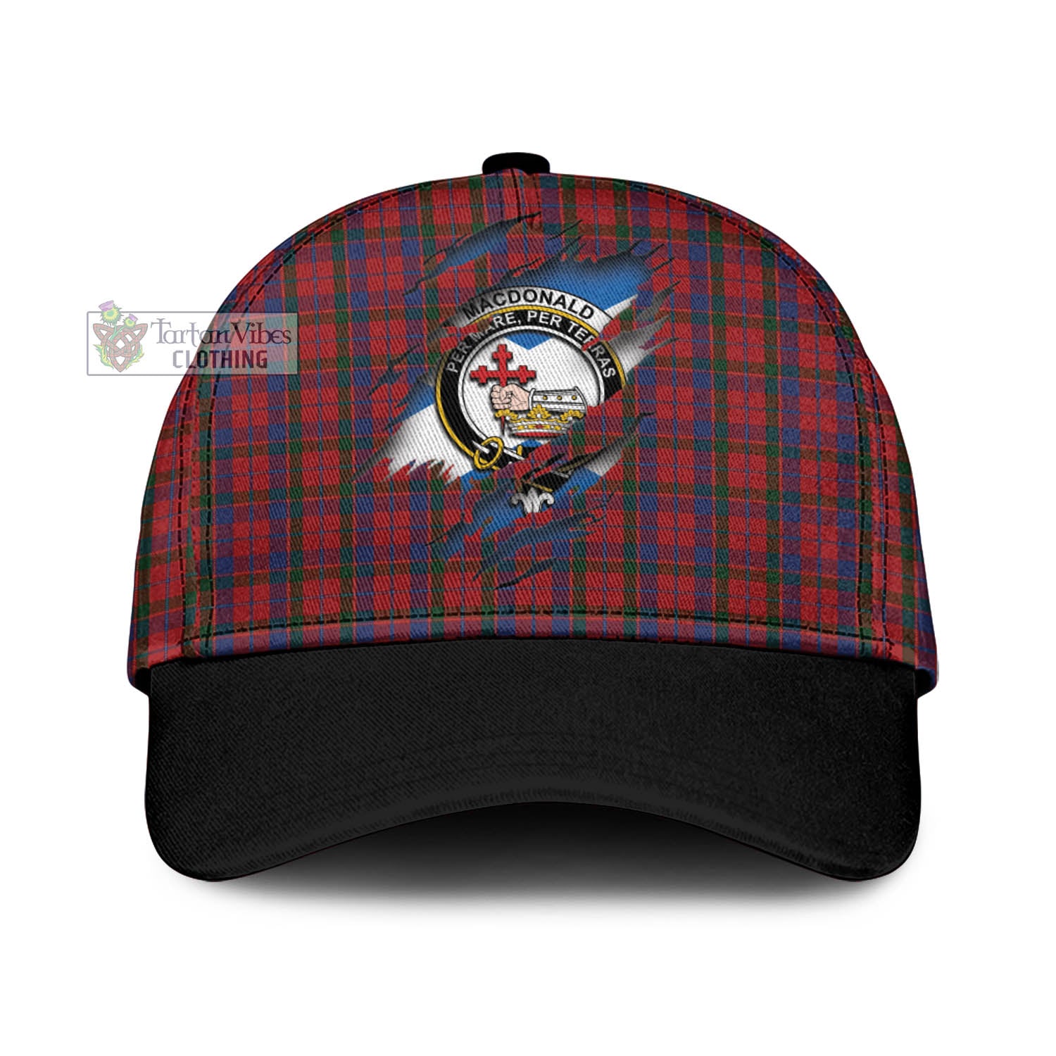 Tartan Vibes Clothing MacDonald of Glenaladale Tartan Classic Cap with Family Crest In Me Style