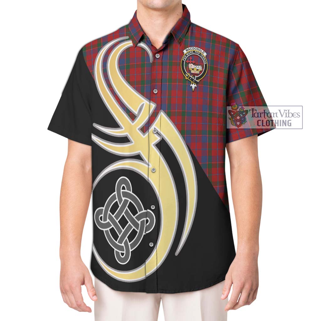 MacDonald of Glenaladale Tartan Short Sleeve Button Shirt with Family Crest and Celtic Symbol Style Kid - Tartan Vibes Clothing