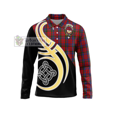 MacDonald of Glenaladale Tartan Long Sleeve Polo Shirt with Family Crest and Celtic Symbol Style