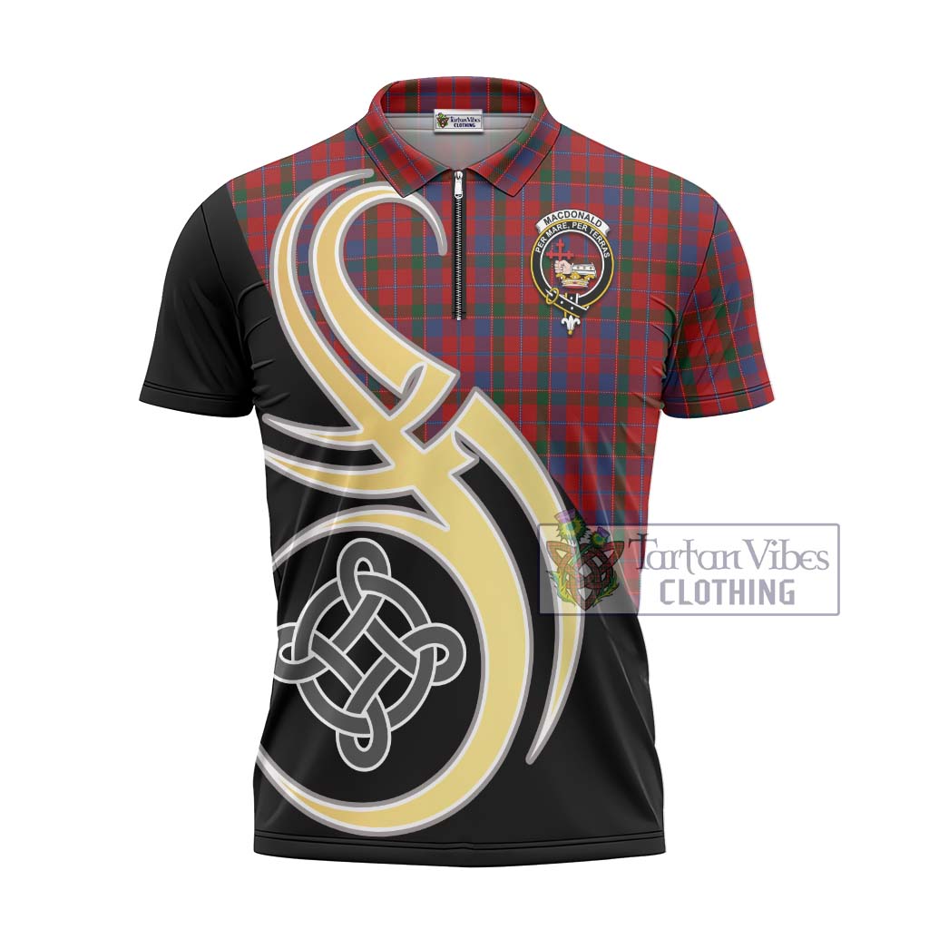 Tartan Vibes Clothing MacDonald of Glenaladale Tartan Zipper Polo Shirt with Family Crest and Celtic Symbol Style