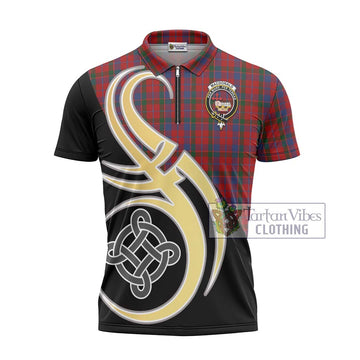 MacDonald of Glenaladale Tartan Zipper Polo Shirt with Family Crest and Celtic Symbol Style